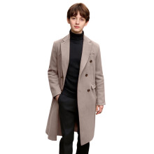 Langer Wollmantel für Jungen, einfarbig, mit Reversknopf, Taschen, Herbst/Winter, Freizeitkleidung für Kinder von 5-14 Jahren (Beige Nr. 1, 11