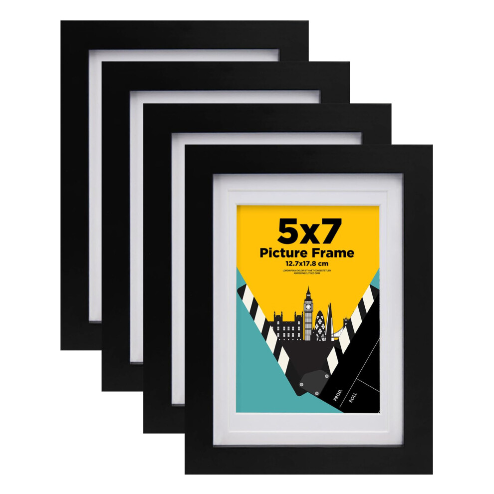 Egofine 7X5 Picture Frame,100% Solid Wood Frame With 4X6 Mat,7X5 Photo Frame With Acrylic Glass,17.8X12.7cm Small Frame For Tabletop And Wall 5051222765111