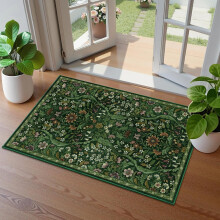 5x7 Dark Green Washable Floral Area Rug, Vintage Boho Low-Pile Non-Slip Carpet for Living Room, Bedroom, Nursery – Compatible with Home Decor