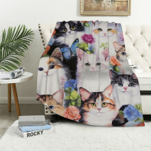 Couverture Kawaii Chatons pour Filles, Couverture Mignonne Chat, Couverture Douce et Peluche en Flanelle pour les Amoureux des Chats, Cadeau pour le