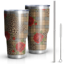 Pioneer Flower Trinkbecher mit Blumenmuster (887 ml), doppelwandig vakuumisoliert, BPA-freier, auslaufsicherer Deckel und wiederverwendbare