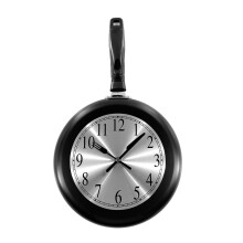 Wall Clock, 10 inch Metal Frying Pan Kitchen Wall Clock Home Decor - Kitchen Themed Unique Wall Clock with a Screwdriver (Black)