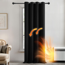 Deconovo Door Curtain Thermal Insulated Blackout Curtain Ring Top Panel for Girls Bedroom 52"x 84" Black 1 Panel