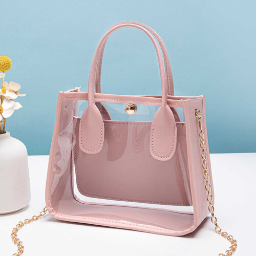 Borsa a tracolla da donna con tracolla in PVC trasparente e catena. 1
