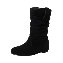 Botas para adolescentes, botas de invierno con tacón de cuña elevado, botas de tacón medio para pantorrillas anchas, zapatos de piel sintética,