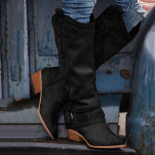 Botas de montar para mujer, bordadas, hasta la pantorrilla, estilo casual, cálidas, con tacón medio y tubo, de piel sintética, 7 (39)