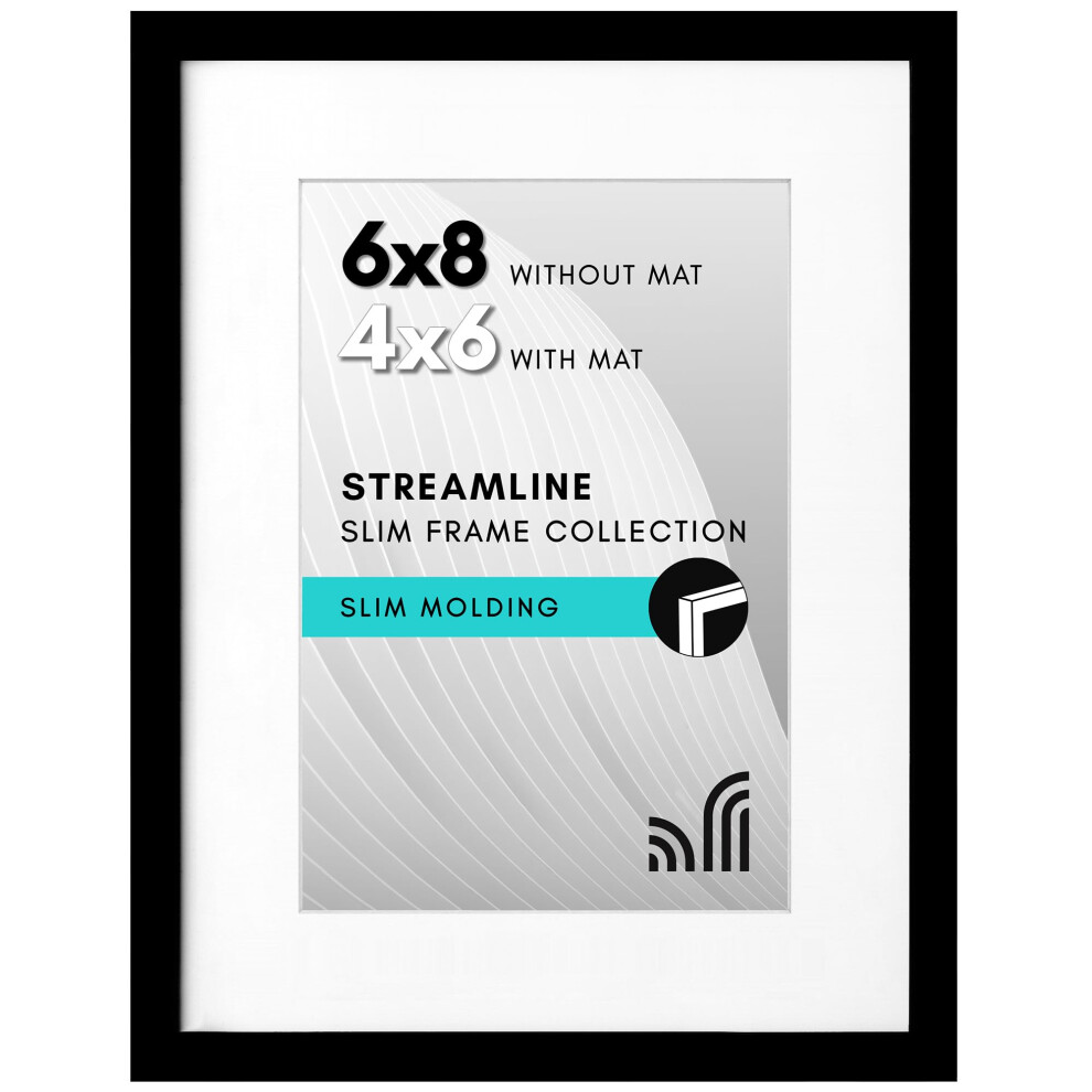 Americanflat 8X6 Photo Frame In - Use As Thin Border 6X4 Photo Frame With Mount Or 8X6 Frame Without Mount - Horizontal And Vertical Formats For Black 5051222760284