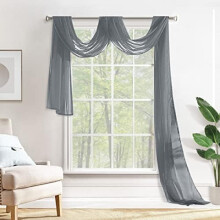 Luxe transparante voile raamvalance, elegante draperie voor bruiloftsbaldakijn of bed – 137 x 544 cm, donkergrijs, 1 stuk