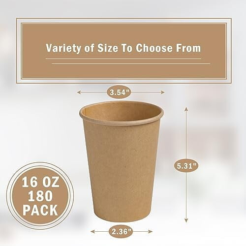 180Count16oz Χάρτινα ποτήρια Kraft, χάρτινα ποτήρια μιας χρήσης για καφέ, ποτήρια ποτού 16 1