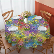 Pioneer Flower Floral Print Pattern Round Tablecloth 60 X 60 Inch, Wrinkle Resistant Wipeable Table Cloth for Kitchen Dining Picnic Patio Party