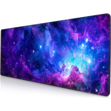 Alfombrilla de ratón para juegos Galaxy grande color púrpura, 80 x 30 cm, bordes cosidos, base de goma antideslizante.