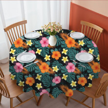 Pioneer Flower Floral Print Pattern Round Tablecloth 60 X 60 Inch, Wrinkle Resistant Wipeable Table Cloth for Kitchen Dining Picnic Patio Party