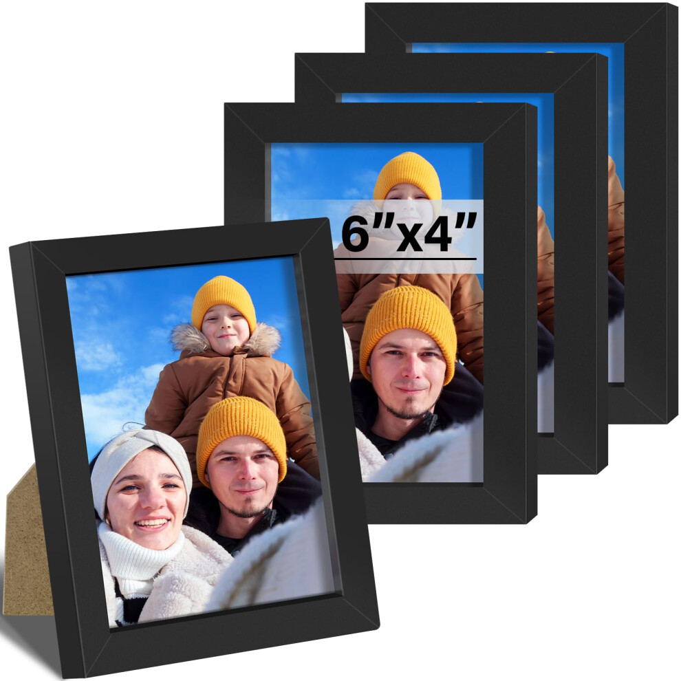 Xhda 4 Pack 6X4 Inch Photo Frame With Mount, 15X10 Cm Picture Frame For Tabletop And Wall Display Black 5051222764992