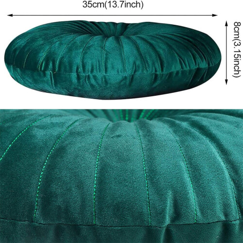 Faux Velvet Round Pleated Throw Pillow with Center Button 2