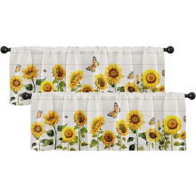 Set van 2 zonnebloemkleurige landhuisvalances, verduisterende gordijntoppen voor ramen, 18x52 inch, tunnelzoom, woonkamer/keuken, geschikt voor