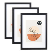 KAIWIN Picture Frame Black A4(21x30cm) set of 3-15x20cm with Mat, photo frame with acrylic glass for hanging and standing, for photos, posters,