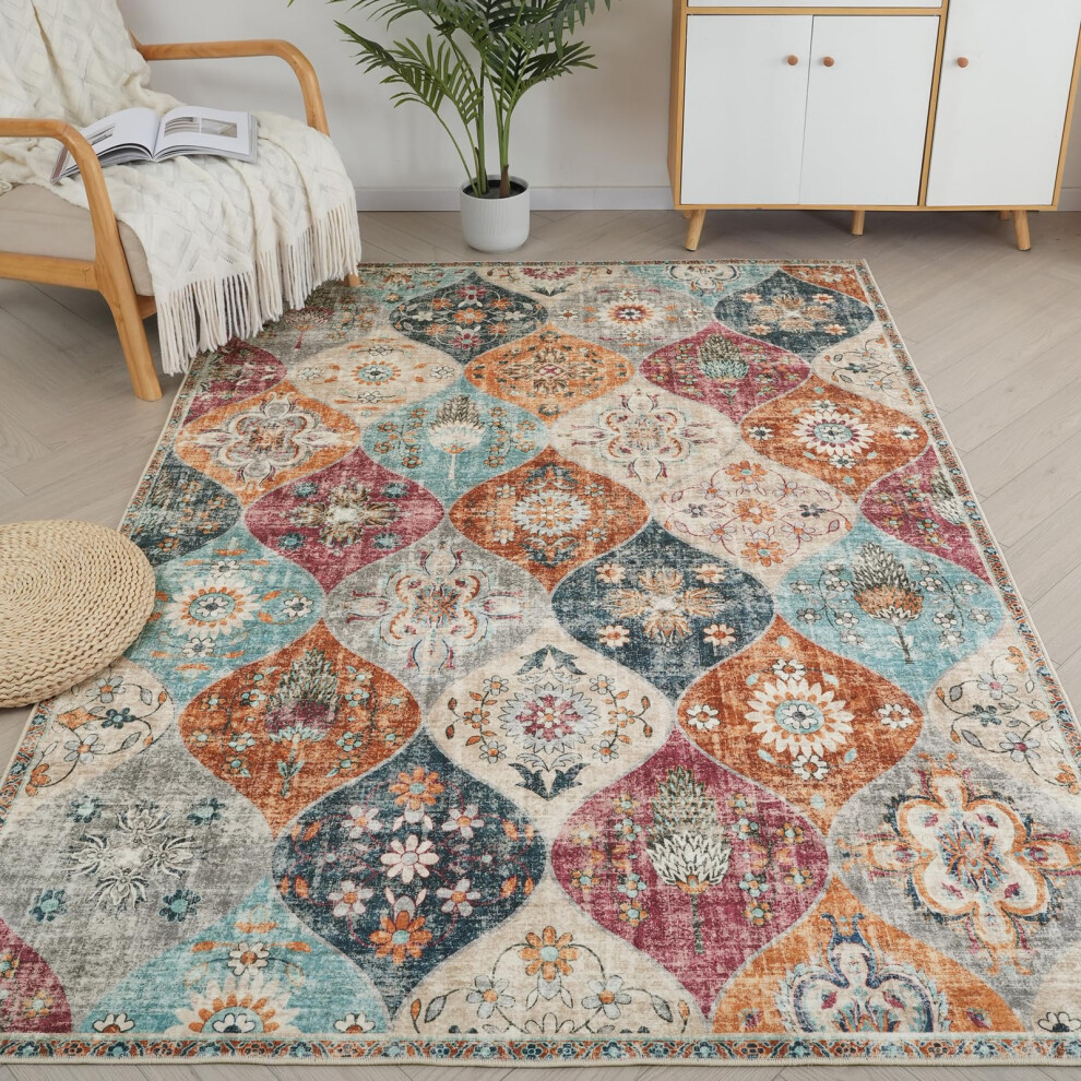Xfrog Moroccan Small Area Rug, 80X150cm Washable Living Room Rug Ultra-Thin Rug For Entryway Non-Slip Stain Resistant Cream Carpet For Bathroom