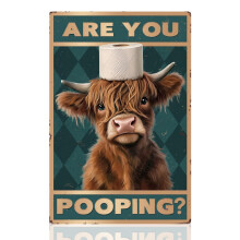 DOODLREAM Vintage Highland Cow Are You Pooping Metal Tin Sign for Bathroom Toilet Wall Decor 8 x 12 Inch