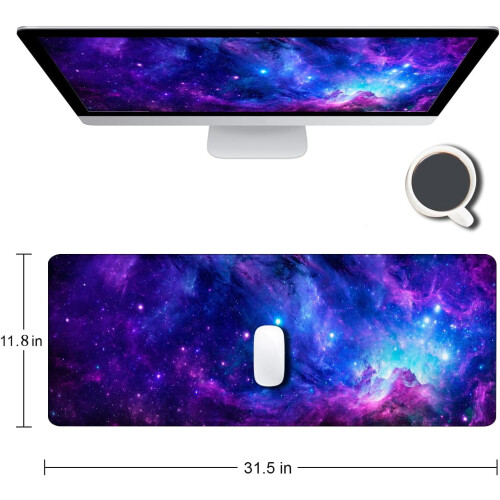Purple Galaxy Gaming Mouse Pad 31,5x11,8", Ραμμένες άκρες, Αντιολισθητική βάση – Συμβατό με όλα τα 1