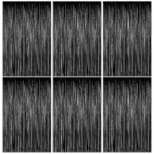 6Pcs Tinsel Foil Fringe Curtain, Black Glitter Party Curtain, Tinsel Curtains For Party Decorations, Birthday Decoration, Graduation, Proposal, Baby