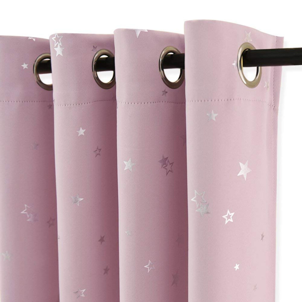 Stars Foil Printed Blackout Curtains - 52 X 54 Inch Thermal Insulated Curtains & Drapes With Eyelet For Kids Girls Nursery Bedroom, Pink Pony Dance