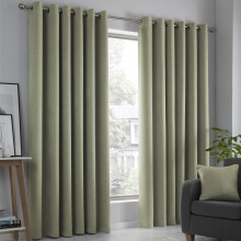 Fusion Sage Green Thermal Eyelet Curtains ? W66 x L90" (168x229cm) ? 2 Panels ? Strata Collection ? Room Darkening Drapes for Bedroom, Living Room &