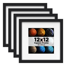 EGOFINE 12x12 Picture Frames Black Set of 4, Solid Wood Photo Frame with Acrylic Glass for Picture 8x8 with Mat or 30x30cm without Mat, Square Frames