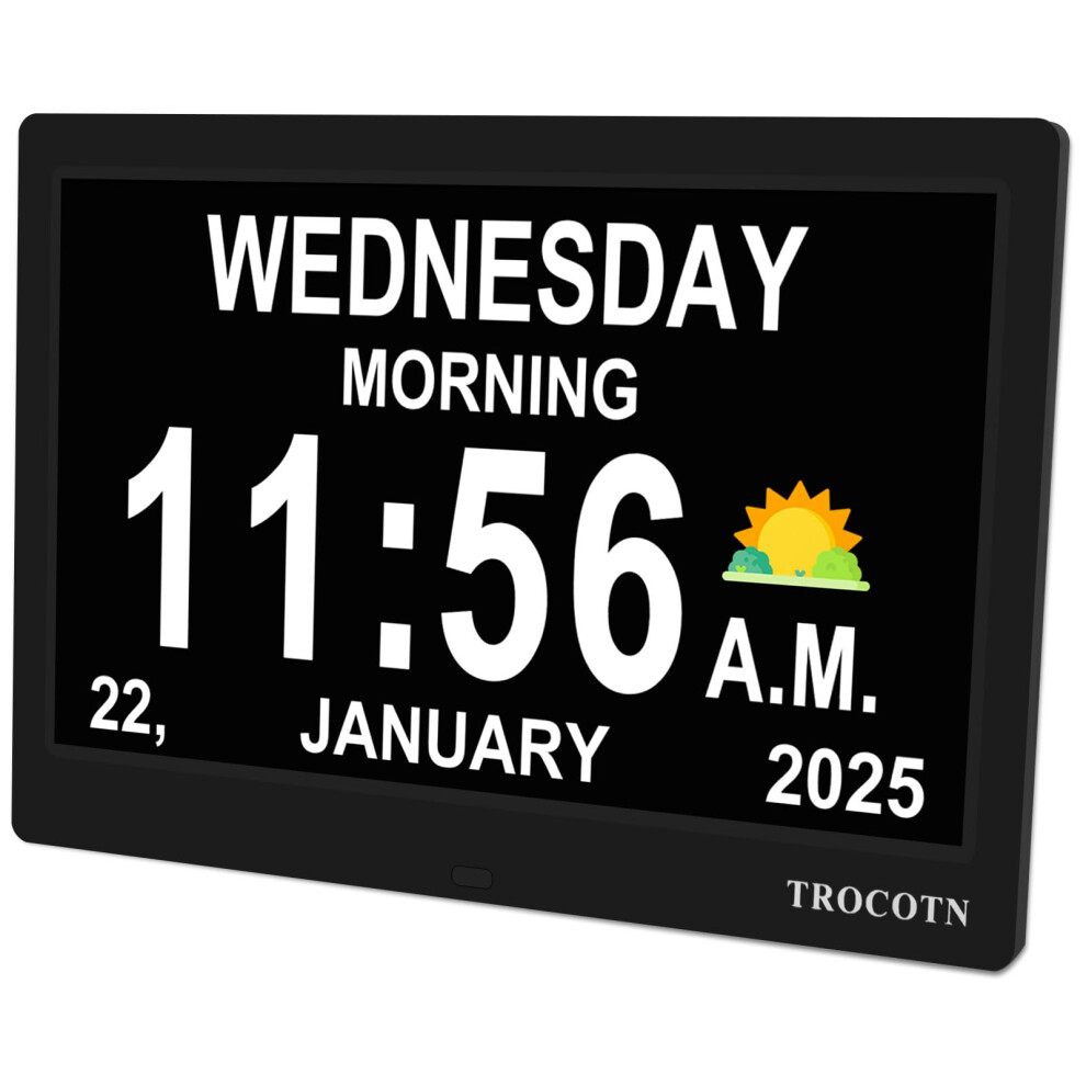 Dementia Clocks, Digital Clock With Date And Day For Elderly, Alzheimers Day Clock Large Display Calendar Clocks (10 Inches ) Black Trocotn