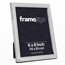 Frametigo - Silver Plated Flat Edge Photo Frame, 6"x8" (15x20cm) Photo Size - Velvet Frame Backing & Stand - Real Glass Window - Tarnish-Resistant -