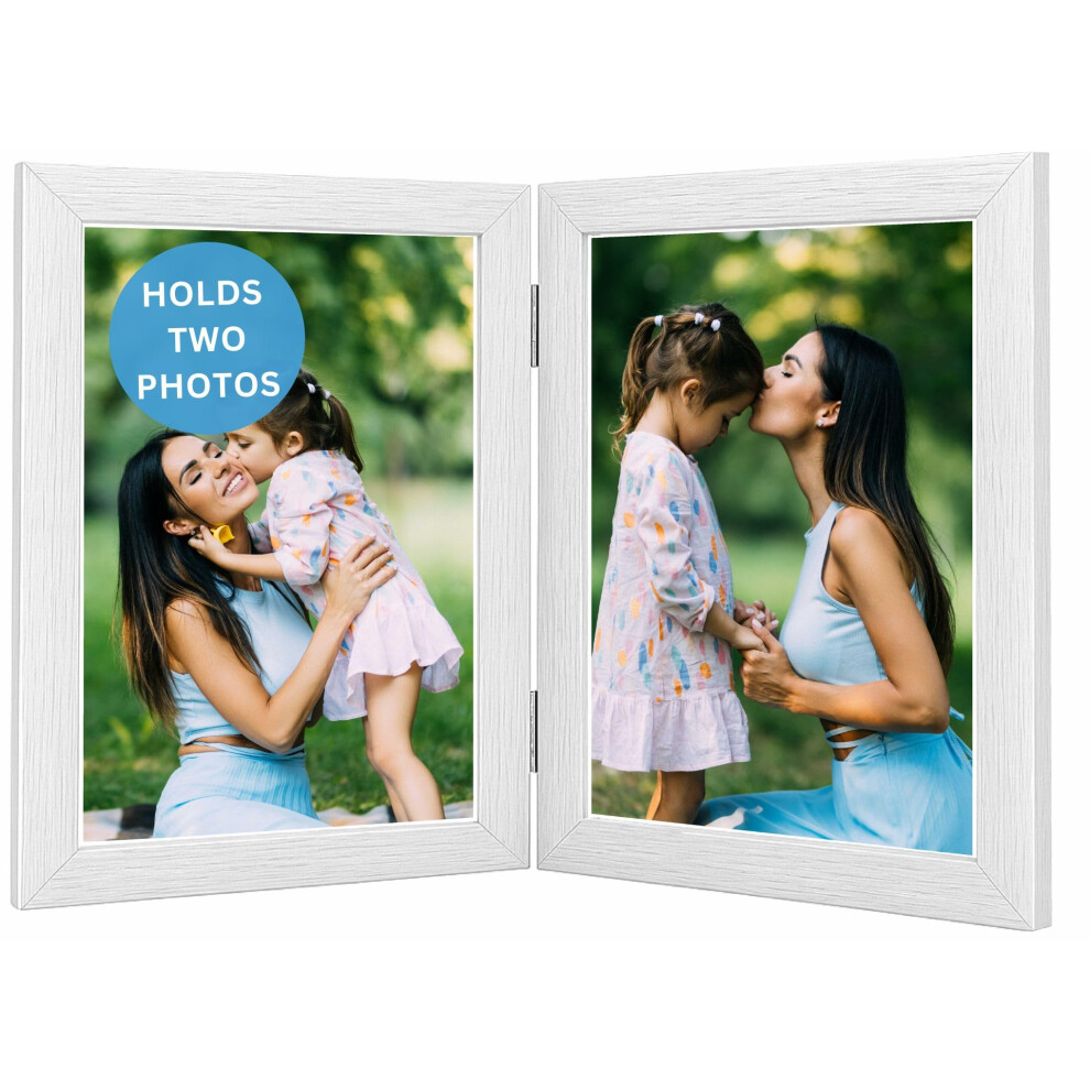 Double Photo Picture Frame 6 X 4, Holds 2 Photographs, Twin Hinged 6X4 10 X 15 Cm Frames 6X4 Photo Frames, 4X6 Photo Collage Gallery White 5051222769348