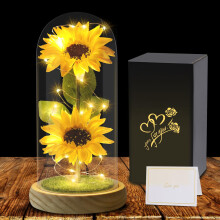 Valentines Day Sunflower Gifts for Women - Sunflowers Birthday Gift for Mom Wife, Eternal Flowers in Glass Dome, Unique Present for Mother Grandmother