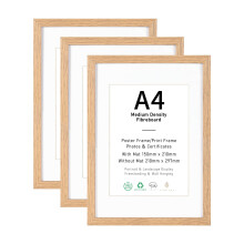 A4 Picture Frame Set of 3, Display A5 with Mat or A4 without Mat, Natural Wood Photo Frames for Wall Mounting or Table Top Display