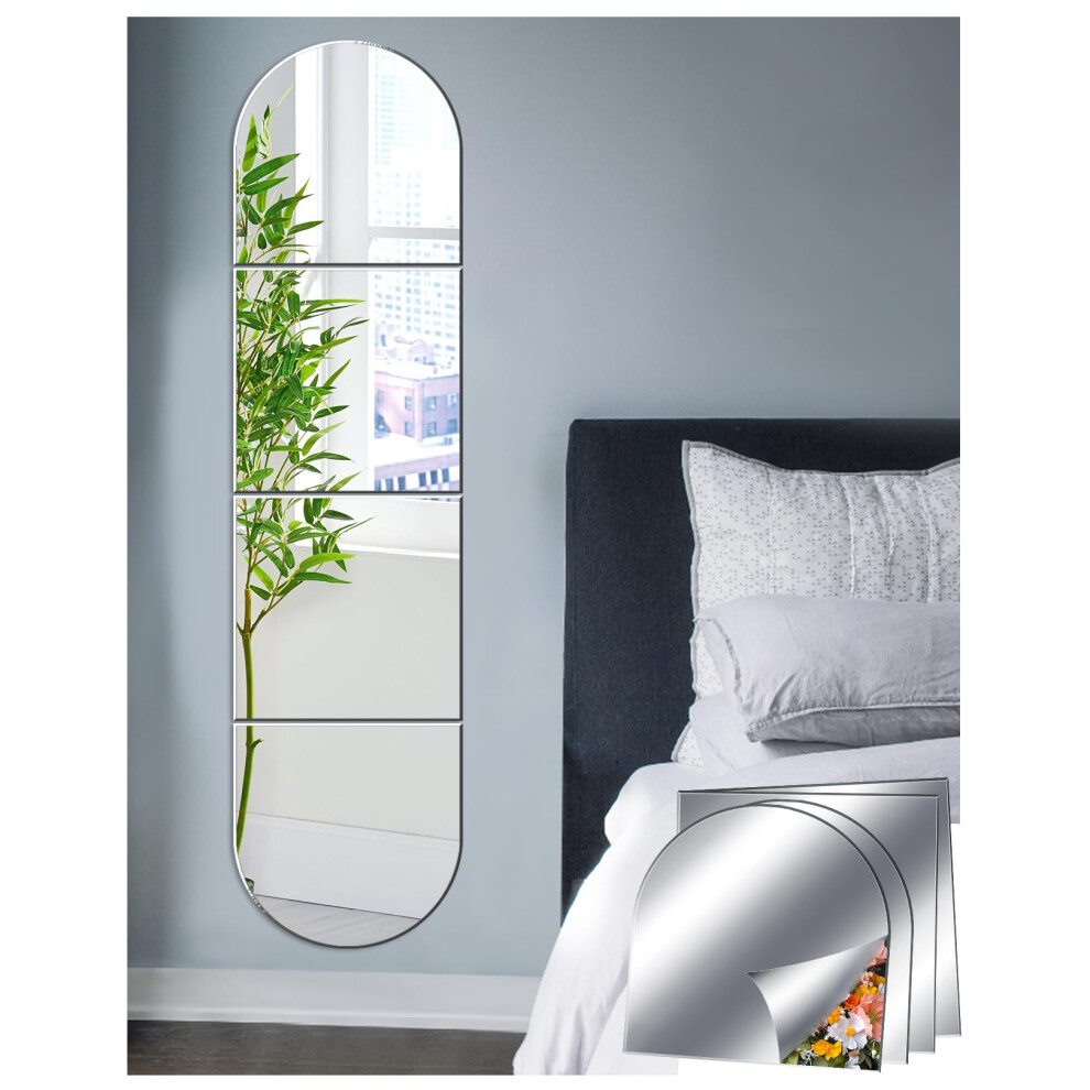 Sqinor Self Adhesive Acrylic Mirror Stick On Full Length Mirrors, Sticky Plexiglass Mirror Tiles Wall Stickers Door Full Body Long Wall Mirrors For
