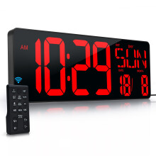 Large Digital Wall Clock with Remote Control 17.2" LED Large Display Timer with Temperature Date Week Auto DST Adjustable Brightness, Big Wall Alarm