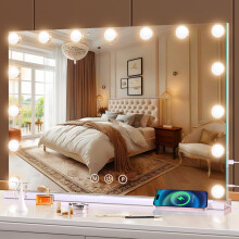 halumao Hollywood Vanity Mirror with Lights, 58 x 48 cm Makeup Mirror with Lights, USB and Type-C Output Ports, 3 Color Modes, Smart Touch Control,
