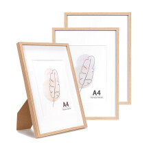 KAIWIN A4 Picture Frame Oak Set of 3, Wooden Poster Frame suitable for 6x8 with mat, 21x29.7 cm Picture Frames for Tabletop and Wall Mounting Display