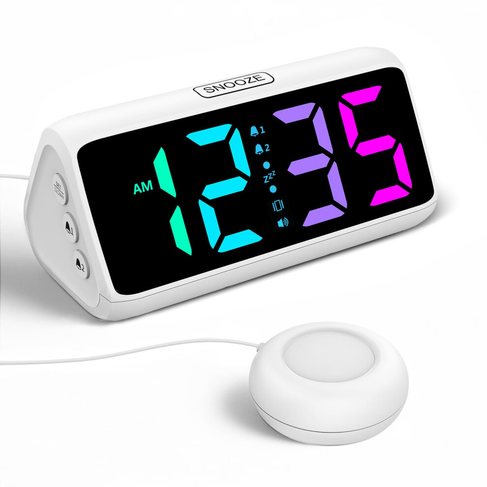 Loud Alarm Clock For Heavy Sleepers, Vibrating Alarm Clock With Bed Shaker, Rgb Led Display, Dual Alarm, 5 Dimmers, 4 Volumes, Bedside Clocks Netzu