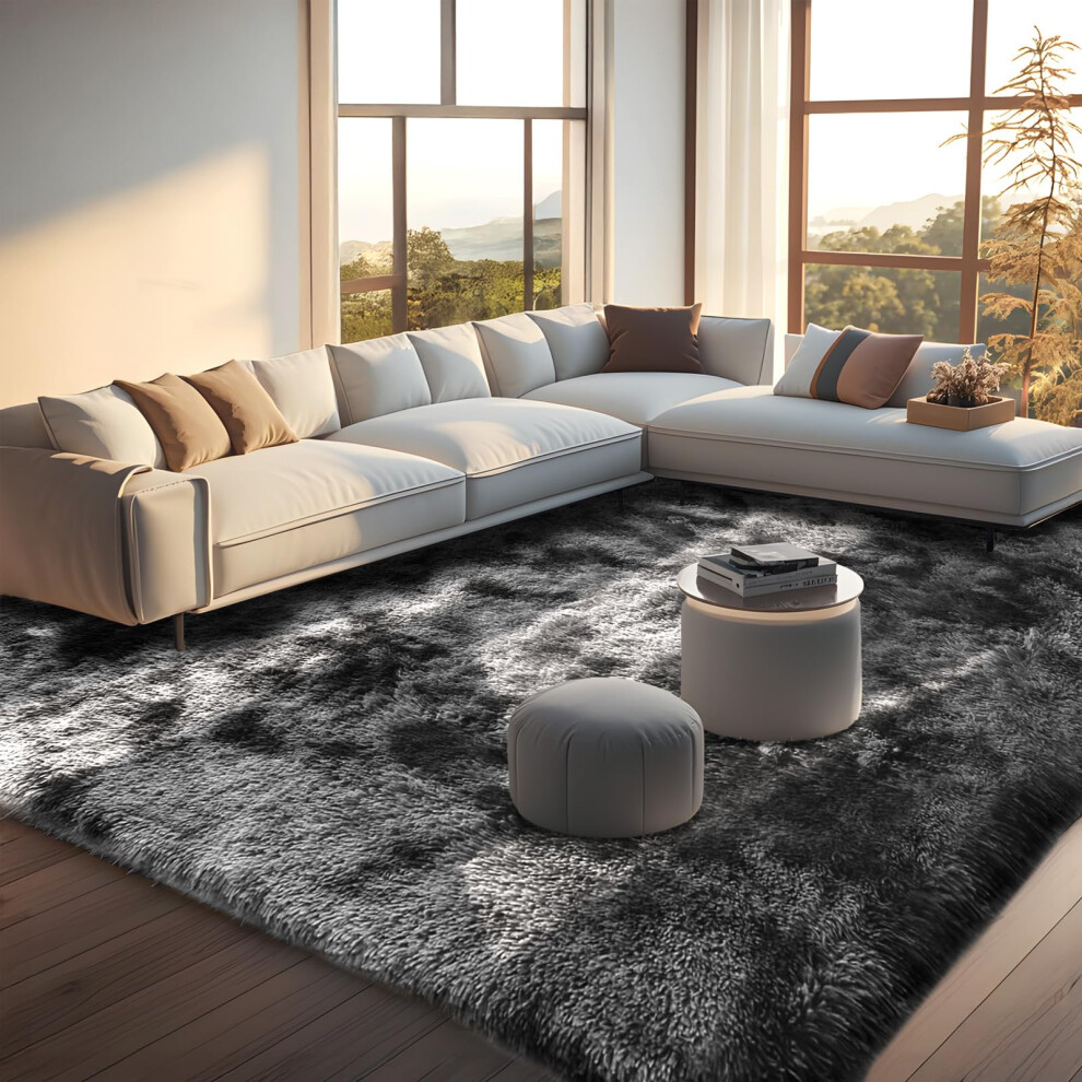 Untimaty Rugs Living Room - 120X180cm Dark Grey Large Rug For Living Room - Ultra Soft Fluffy Shaggy Rugs For Bedroom, Indoor Nursery Carpets For Kids