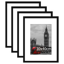 Tinkeps 4 Pack 30x40 Black Picture Frame, Engineered Wood and Plexiglass, 30x40 Frame with Mount for A4 Prints, Photos, and Posters, Wall Mountable