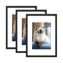 RUN HELIX A2 Picture Frame, 3 Pack Black A2 Frames 42 x 59,4cm for Wall Hanging,A2 Frame with Mount for A3 Prints, Photos, and Posters