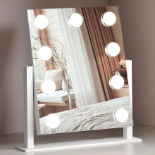 PUKANIUM Vanity Mirror with Lights, Hollywood Mirror with 9 Dimmable Led Bulbs and 3 Color Light, 360 Rotation with 10x Magnifying Mirror, Touchscreen