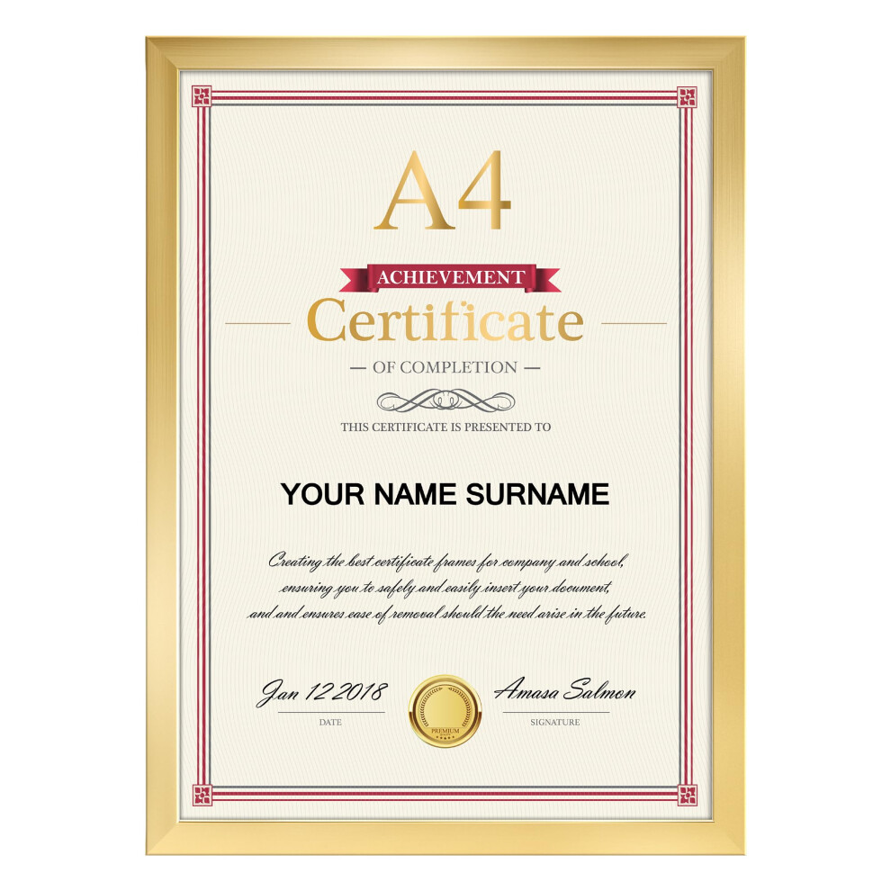 Giftgarden A4 Picture Frame, Versatile A4 Photo Frames For Desk Or Wall, Ideal For Certificates, Posters, And Artwork Display Gold 5051222765678