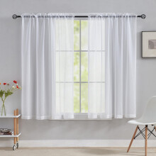 Home Brilliant Net Curtains for Windows 45 Drop, Sheer Curtains White Short Woven Voile Net Curtains for Kitcken Living Room Bedroom Window Treatment,