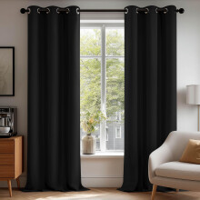 Deconovo Super Soft Room Darkening Curtains Thermal Insulated Eyelet Curtains Blackout Curtains for Boys Bedroom Black 42 x 84 Inch 2 Panels
