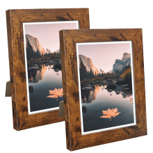 NUOLAN 7x5 inch Photo Picture Frame Weathered Brown Wood Pattern,2 Packs, Real Glass Front for Tabletop or Wall Mount(EU-NL-PF7X5-BR2)