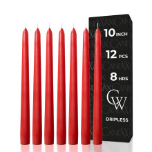 CANDWAX 25 cm Red Taper Candle Set of 12 - Unscented Smokeless Dripless Red Candlesticks - Perfect for Christmas Home Decor, Parties, Weddings, Dinner