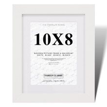 Fabian Clarke London? 10x8 Modern White Wooden Picture Photo Frame with White 8x6 Mount to Hang Portrait or Landscape