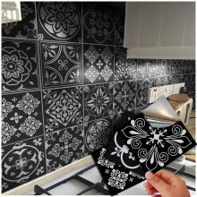48 Black Tile Stickers Victorian Moroccan Mosaic Style Tile Stickers Transfers Cover for 6x6 15 x 15cm Tile Kitchen Bathroom Stick On Wall Peel and