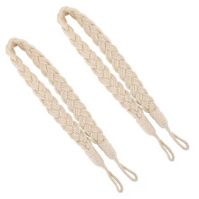 2 PCS Curtain Rope Tiebacks Natural Cotton Hand Knitting Curtains Tied Rope Tie Backs Decorative Beige Boho Braided Drapery Drape Holdbacks Curtain