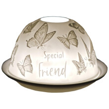 Cello Special Friend Butterfly Porcelain Tealight Dome, Projecting a Loving Message. Use Tealights or LEDs. Special Friend Gifts for Women